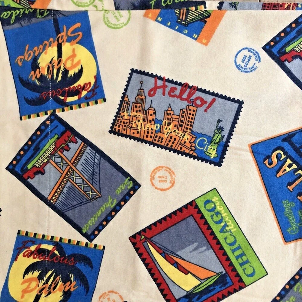JCPenney Flannel Pillow Cases Retro USA Travel Postcard Queen Sz Retro Set of 2